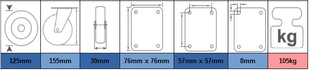 125MM GREY RUBBER CASTOR